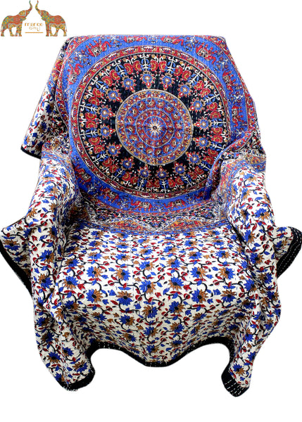 Handmade Mandala Sofa Couch Throw Multicolor Kantha work 50 x 66 Inches Lightweight Thin Tapestry