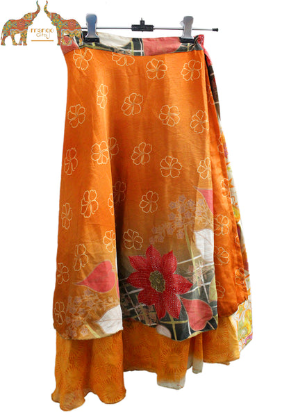 Vintage 2 Layer Silk Sari Saree Magic Wrap Around Skirt Dress Beach Wear Sarong Wholesale