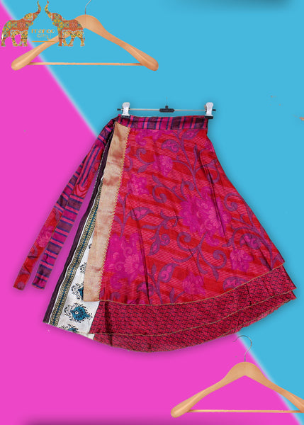 Vintage 2 Layer Silk Sari Saree Magic Wrap Around Skirt Dress Beach Wear Sarong Wholesale