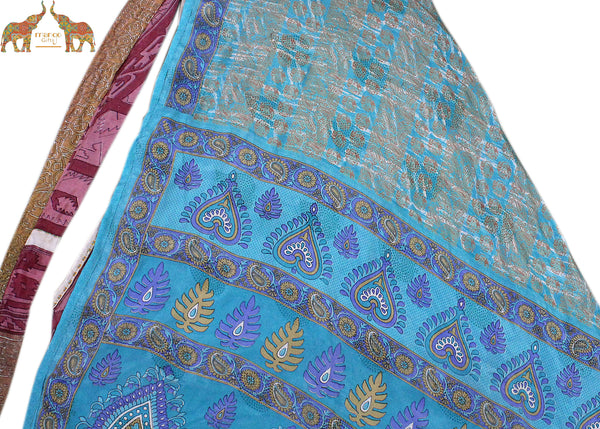 Vintage 2 Layer Silk Sari Saree Magic Wrap Around Skirt Dress Beach Wear Sarong Wholesale