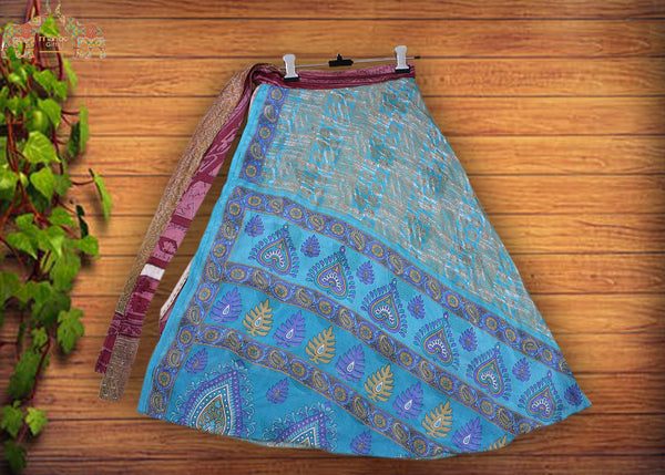 Vintage 2 Layer Silk Sari Saree Magic Wrap Around Skirt Dress Beach Wear Sarong Wholesale