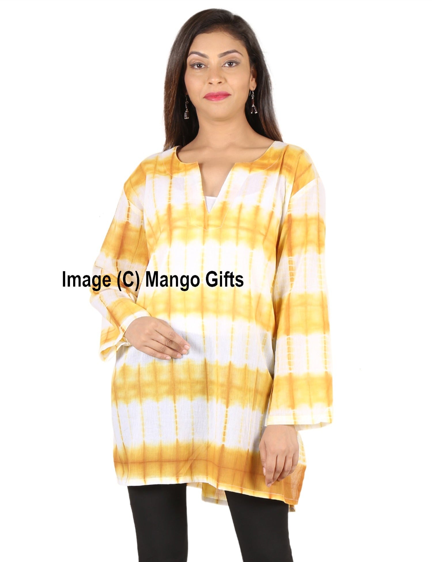 100%Cotton Tie-Dye Women Summer Tunic V Neck Casual Wear Hippy Clothing - Mangogiftsstore