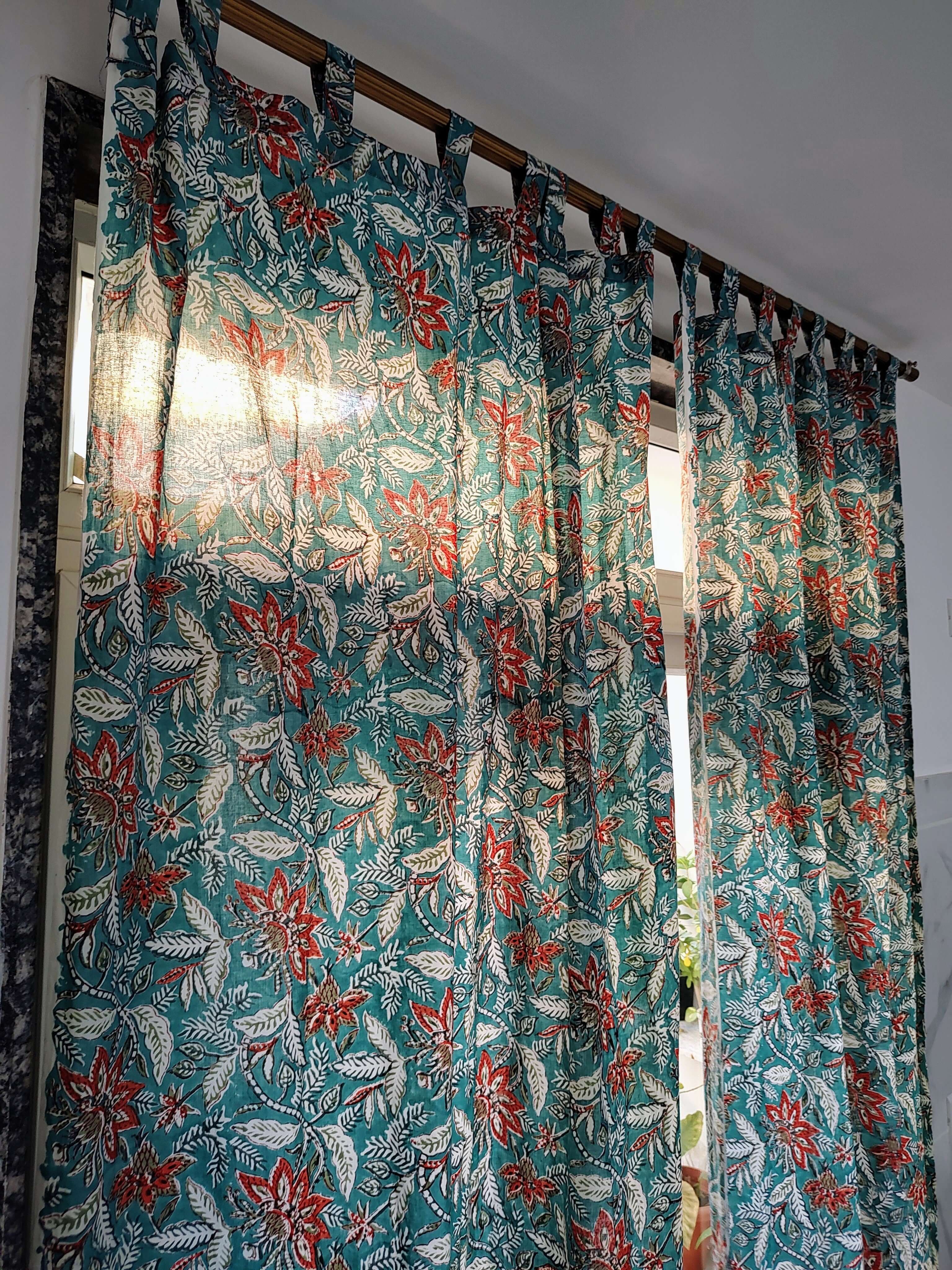 Hand-Block Print Cotton Floral Curtains - Bohemian Decor