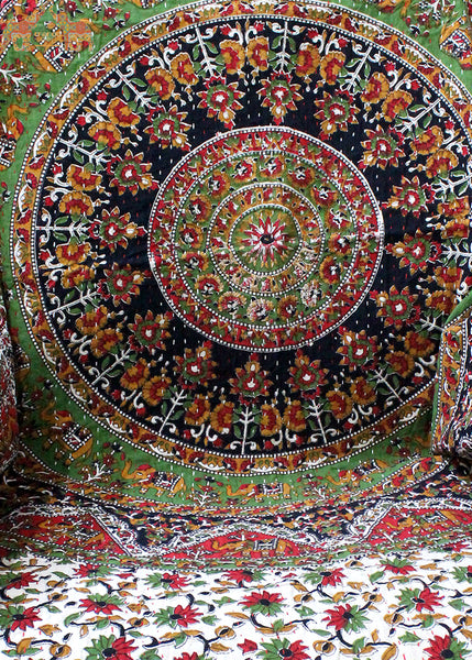 Handmade Mandala Sofa Couch Throw Multicolor Kantha work 50 x 66 Inches Lightweight Thin Tapestry