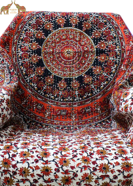 Handmade Mandala Sofa Couch Throw Multicolor Kantha work 50 x 66 Inches Lightweight Thin Tapestry