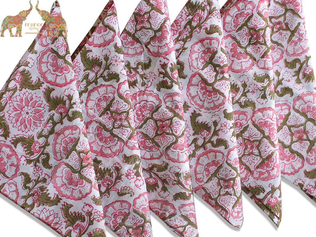 Indian Hand Block Print 100%Cotton Voile Fabric Napkins Set 24 Pc Floral  Assort