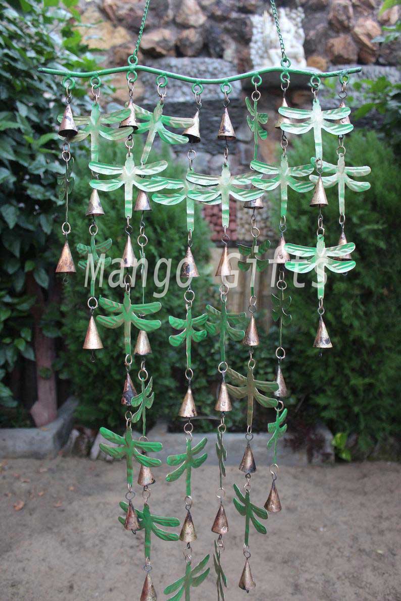 Recycled Iron Dragonfly Wind Chimes - 50" Garden Decor
