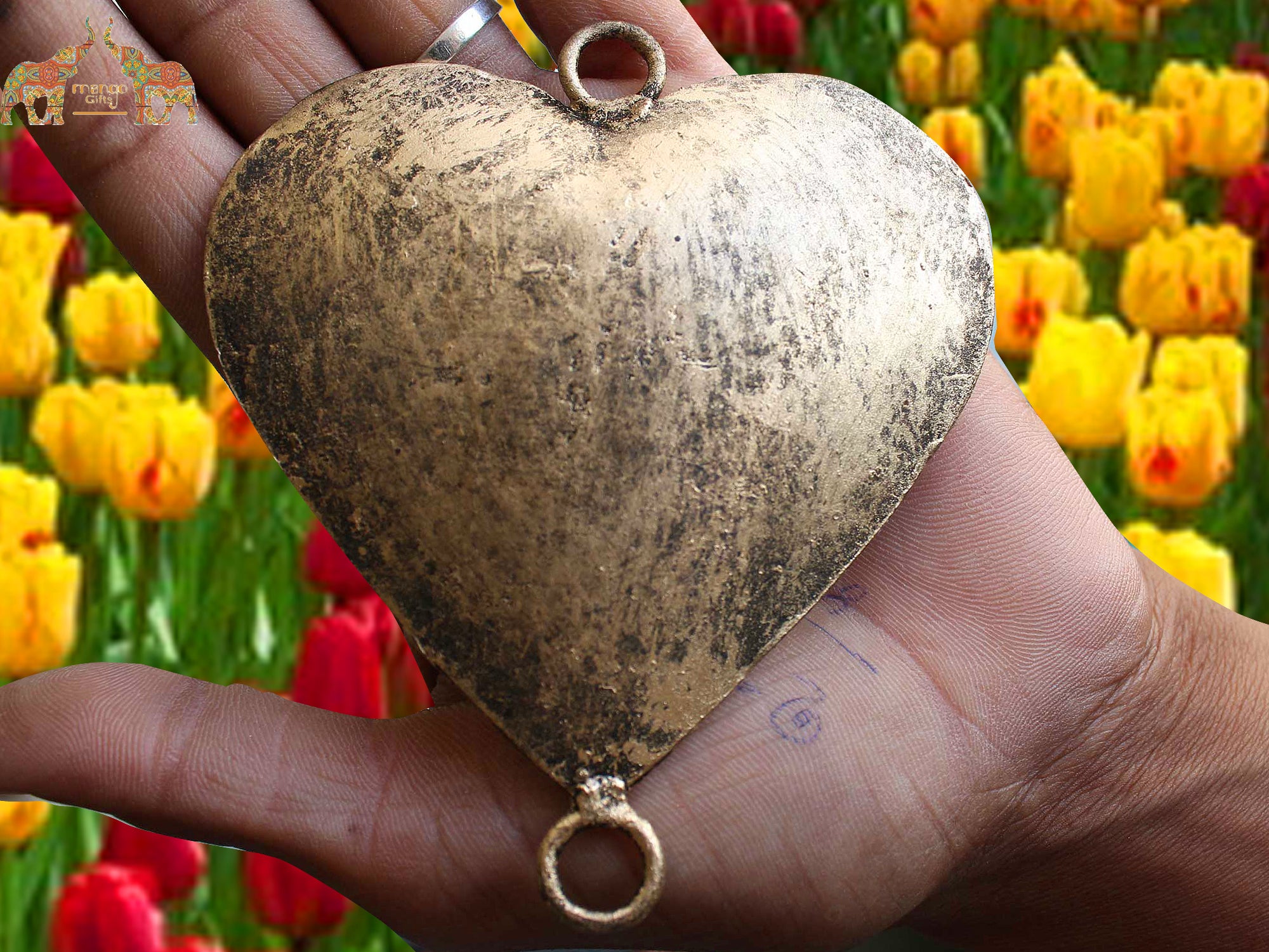 Handmade gold and silver hearts, perfect for crafts. 200 pieces wholesale with antique finish. Ideal for chimes, garlands, and decorations.