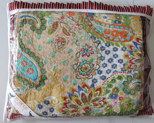 Mango Gifts Paisley 100%Cotton Kantha Bedcover Indian Bedspread Queen Size - Mangogiftsstore