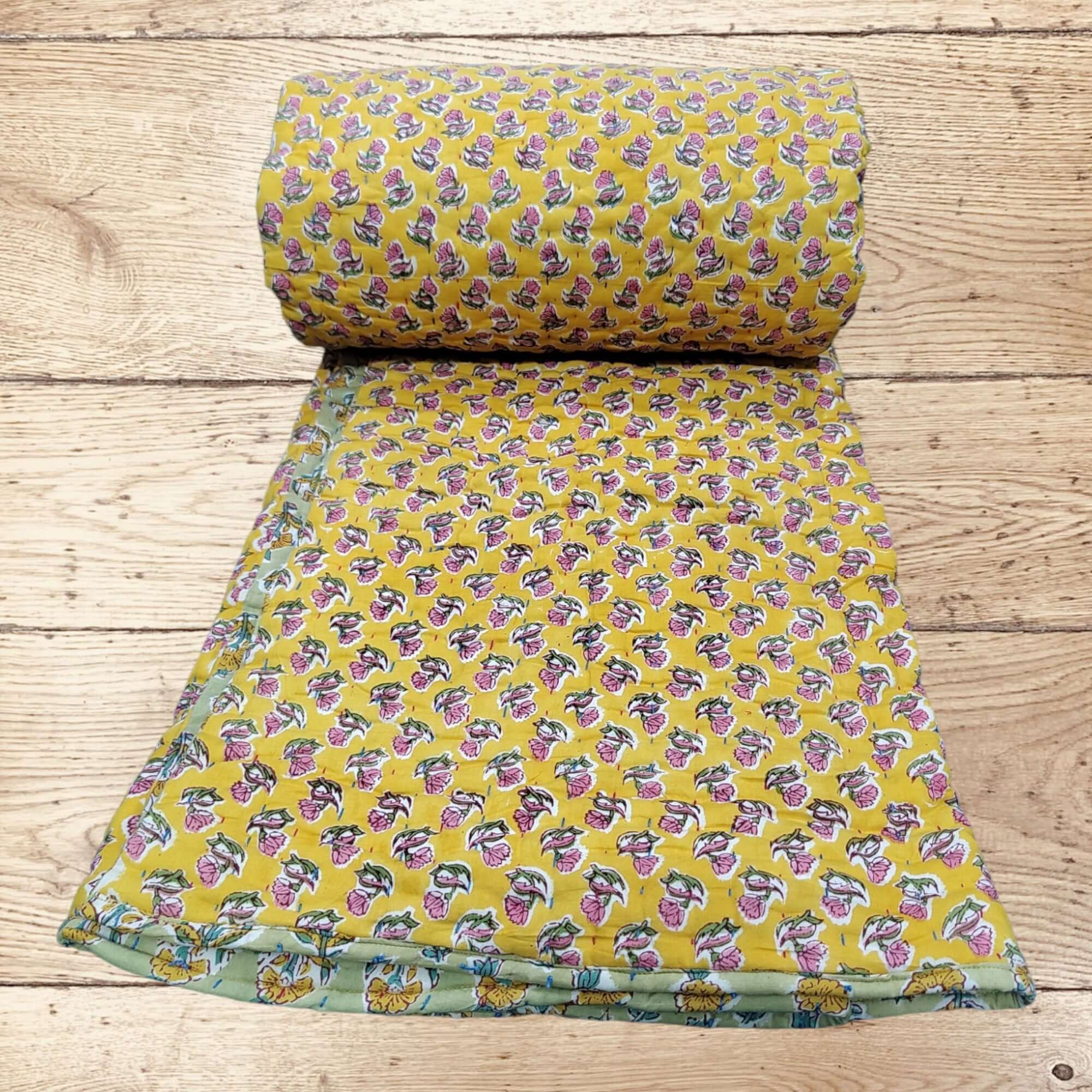 Reversible Katha Quilt 60x90 - Hand Quilted Jaipur Razai