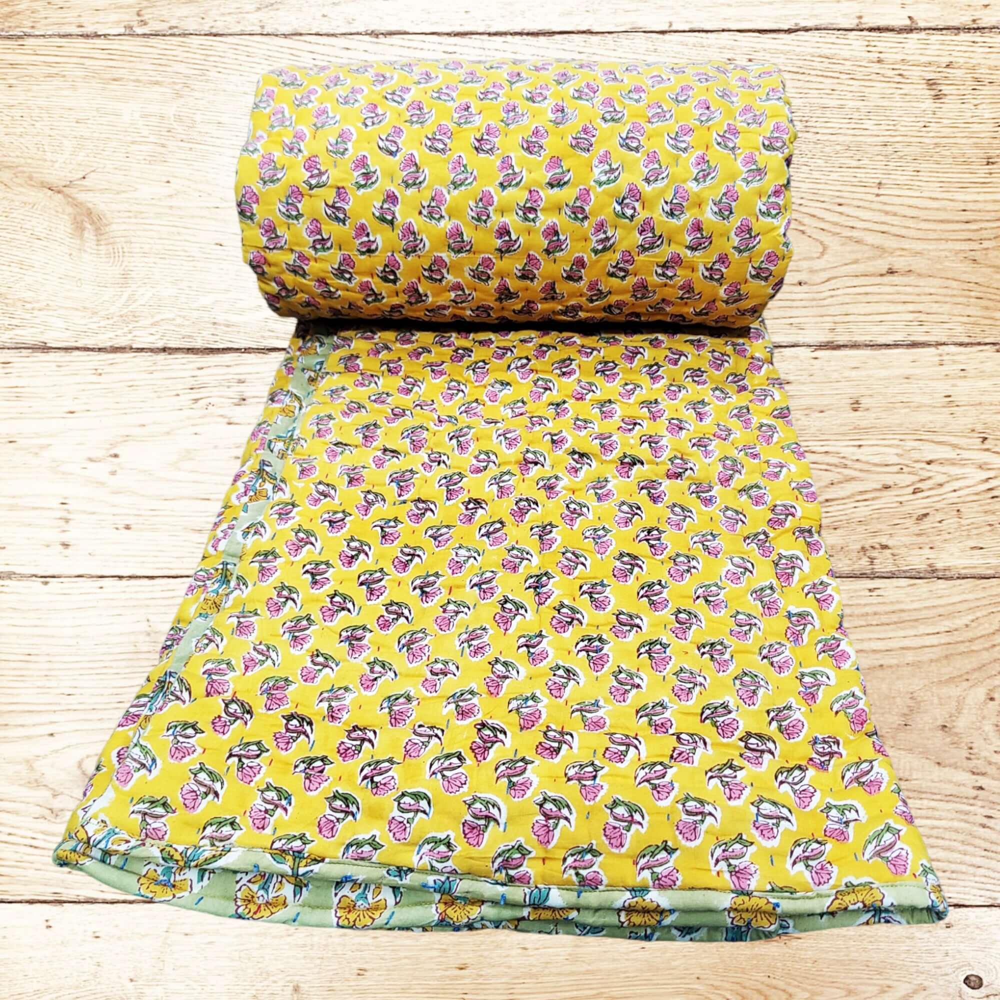 Reversible Katha Quilt 60x90 - Hand Quilted Jaipur Razai