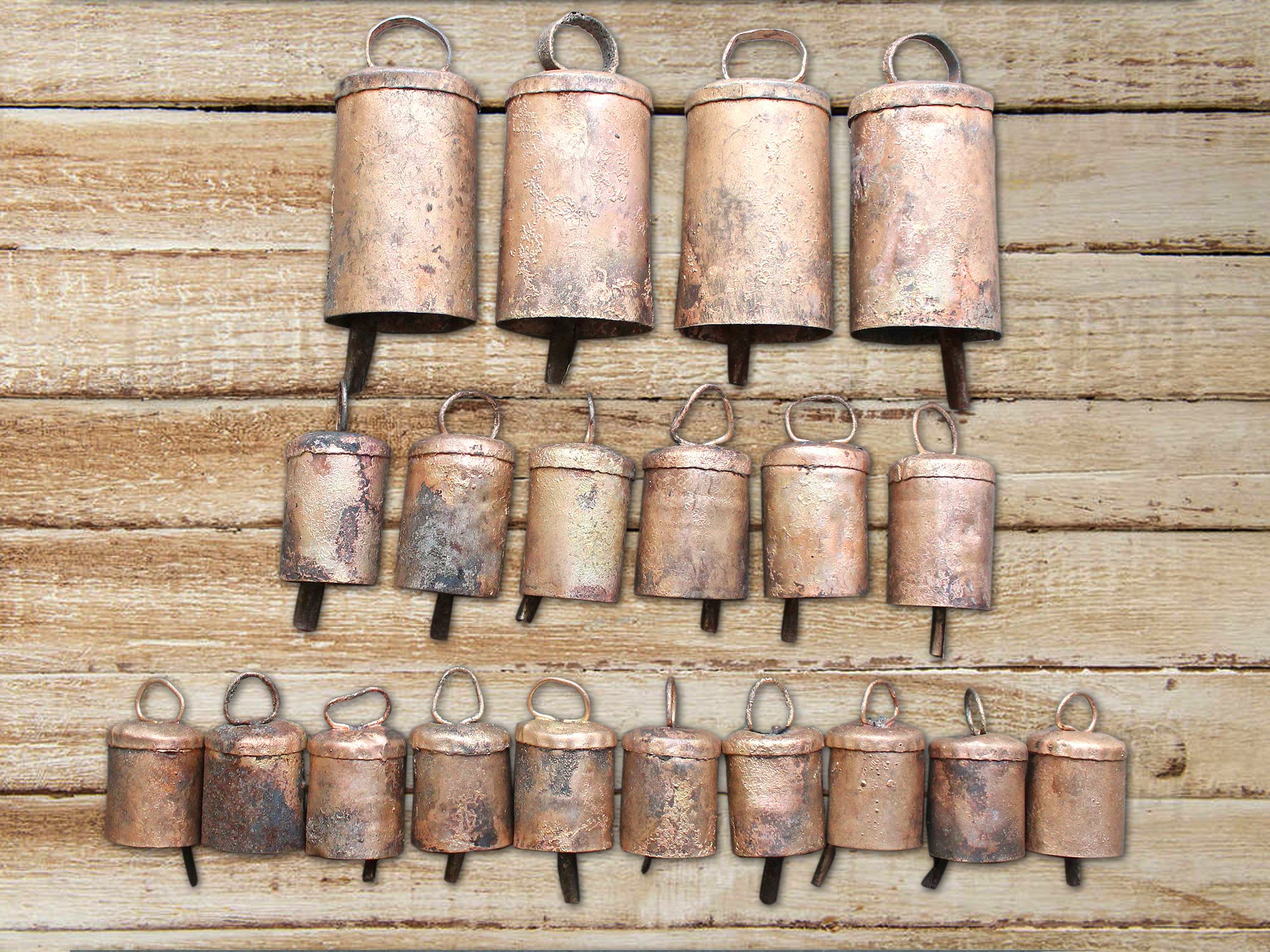 Handmade Rustic Iron Tin Mug Bells Set of 24