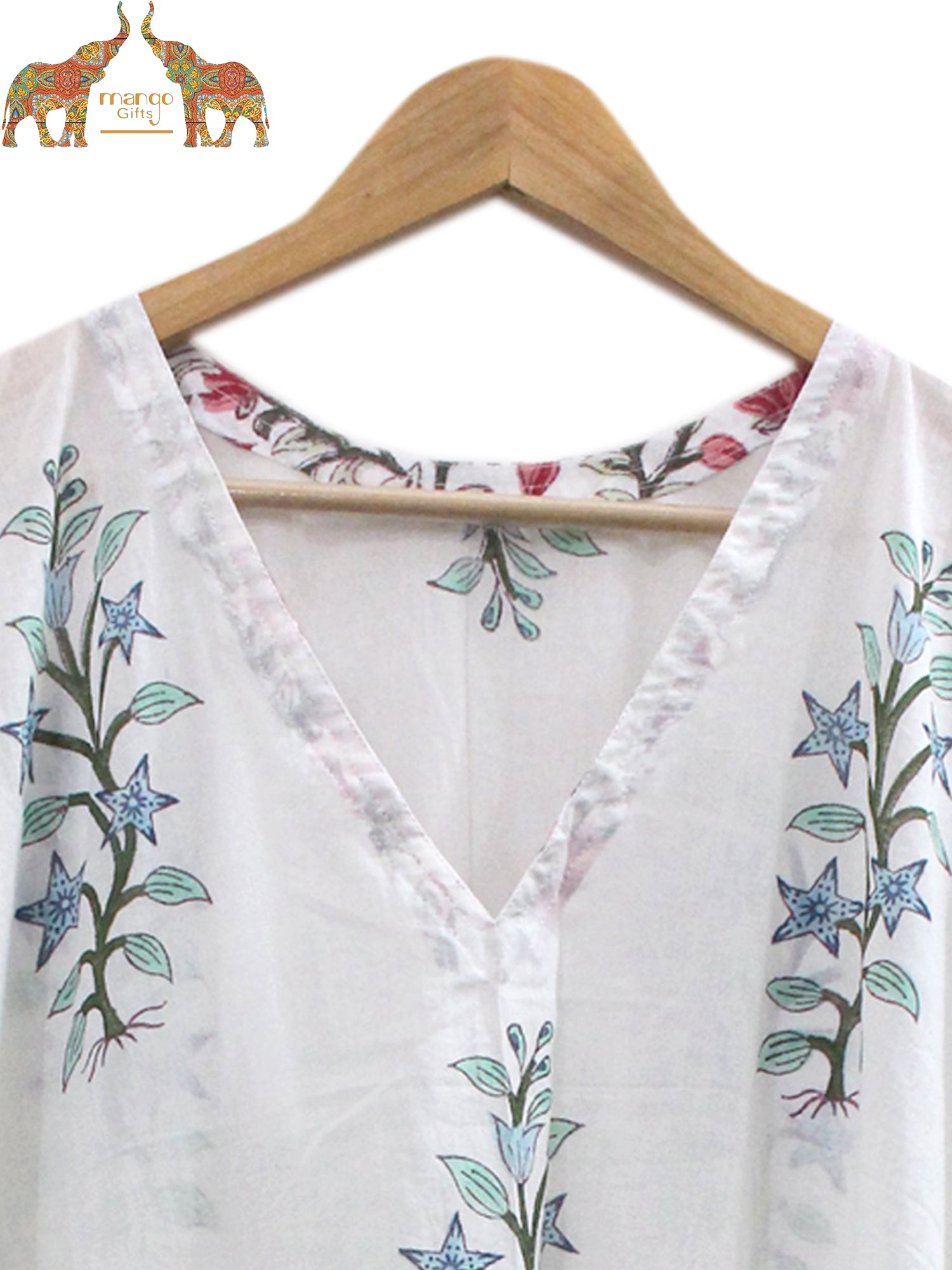 Soft 100% cotton caftan with hand block print, perfect for beach wear and casual outings. Customizable and fits up to 60" bust.