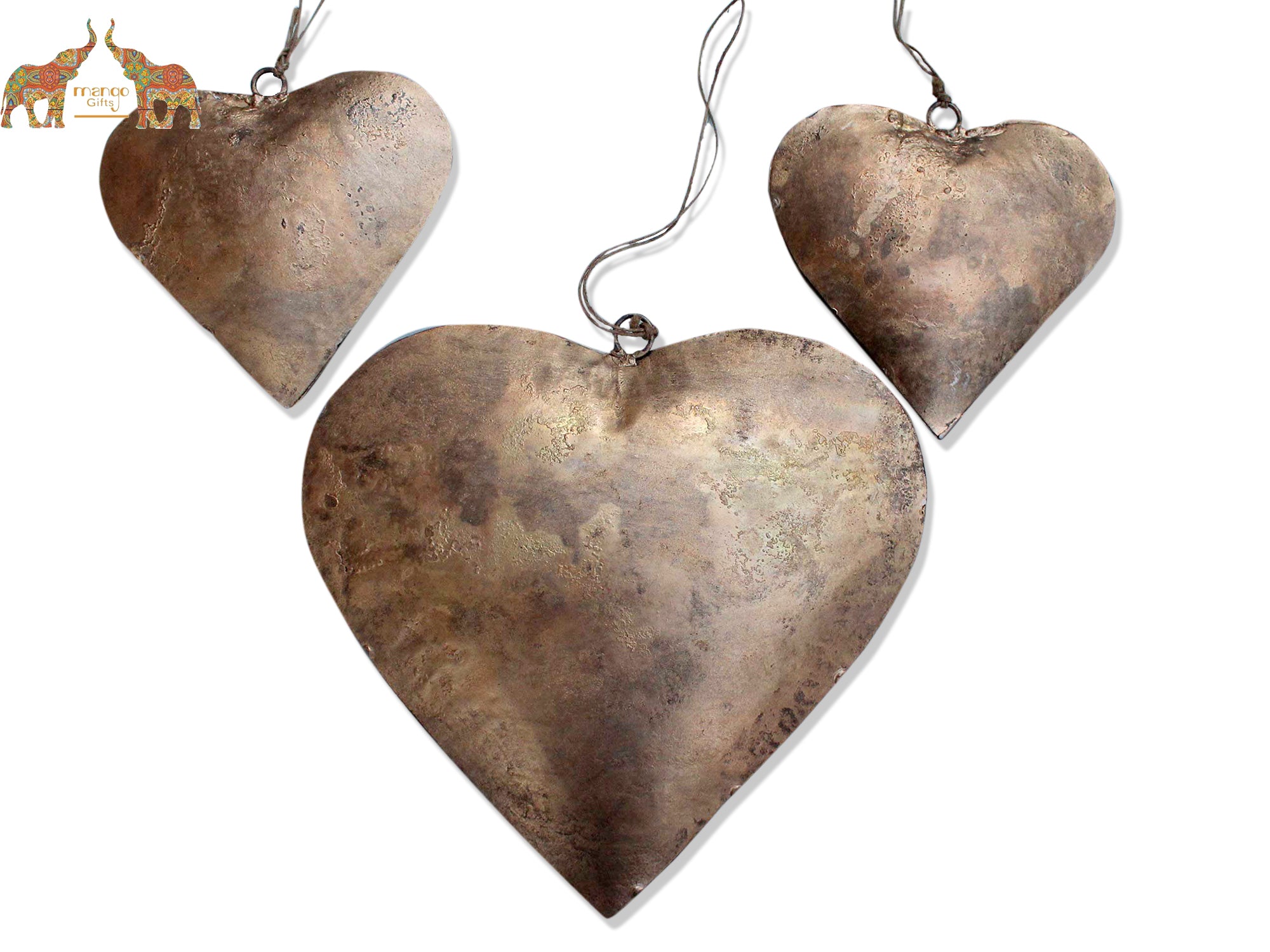 Handmade Indian metal crafts. Large, charming heart hangings made from recycled iron—perfect love gifts for weddings.