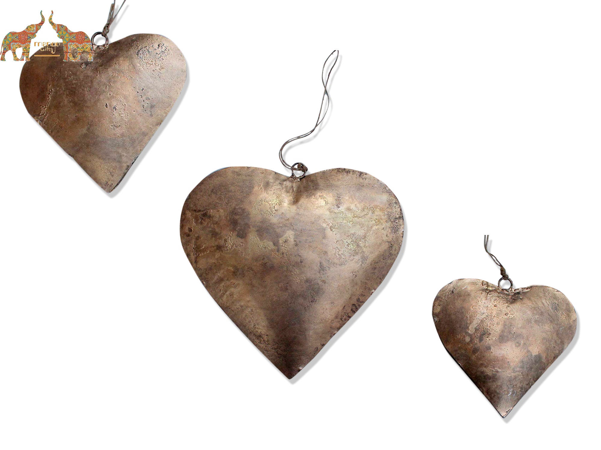 Handmade Indian metal crafts. Large, charming heart hangings made from recycled iron—perfect love gifts for weddings.