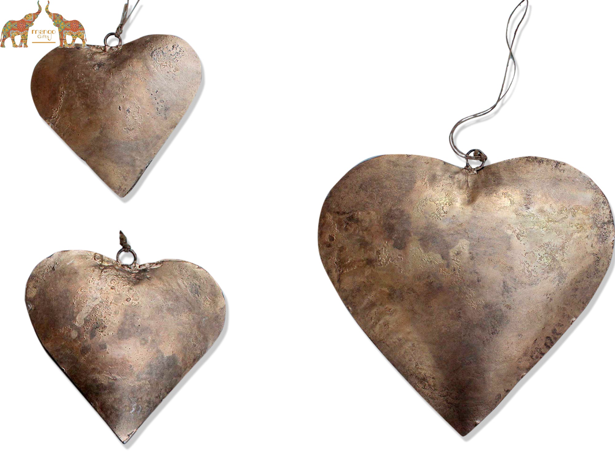 Handmade Indian metal crafts. Large, charming heart hangings made from recycled iron—perfect love gifts for weddings.