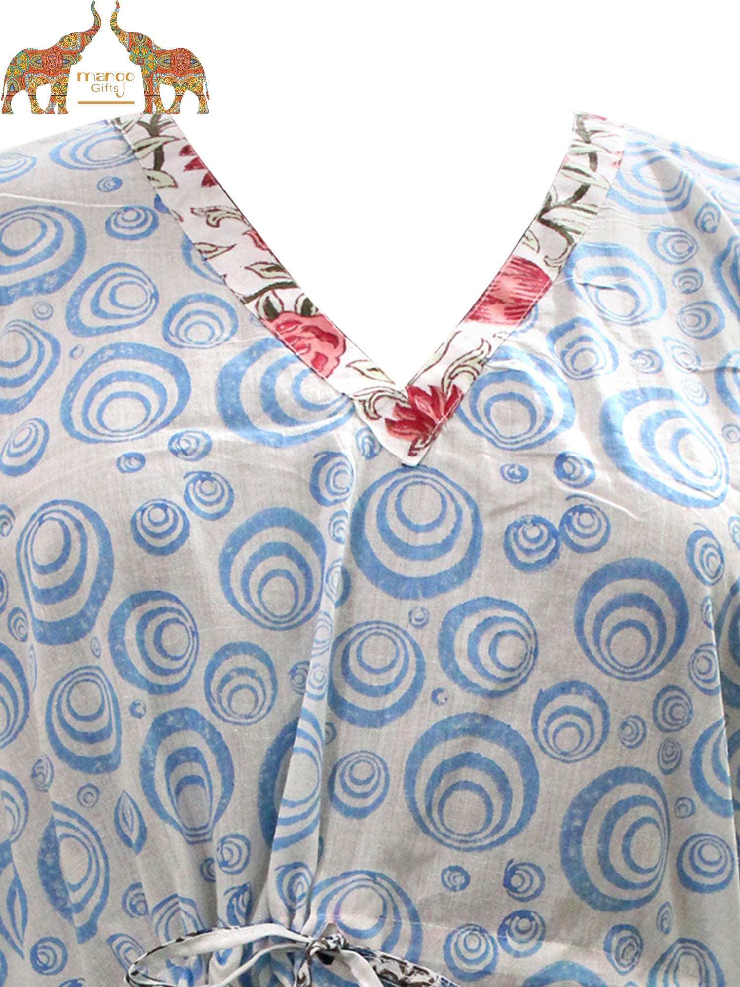 Soft 100% cotton caftan with hand block print, perfect for beach wear and casual outings. Customizable and fits up to 60" bust.