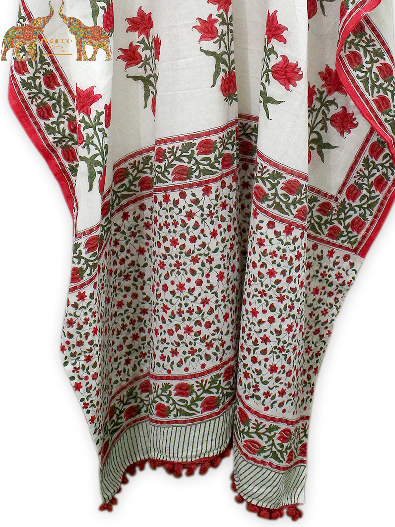 Soft 100% cotton caftan with hand block print, perfect for beach wear and casual outings. Customizable and fits up to 60" bust.