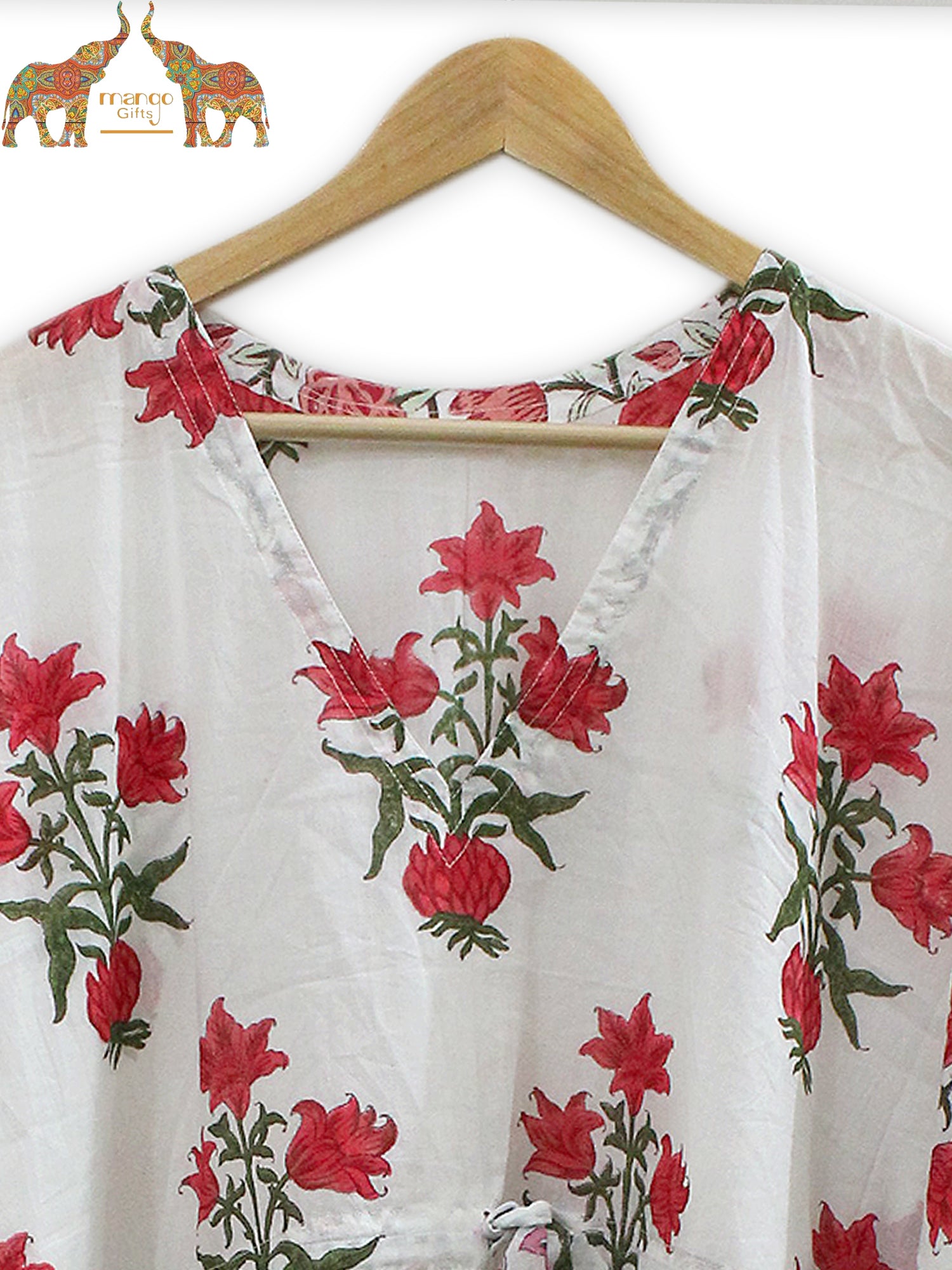 Soft 100% cotton caftan with hand block print, perfect for beach wear and casual outings. Customizable and fits up to 60" bust.