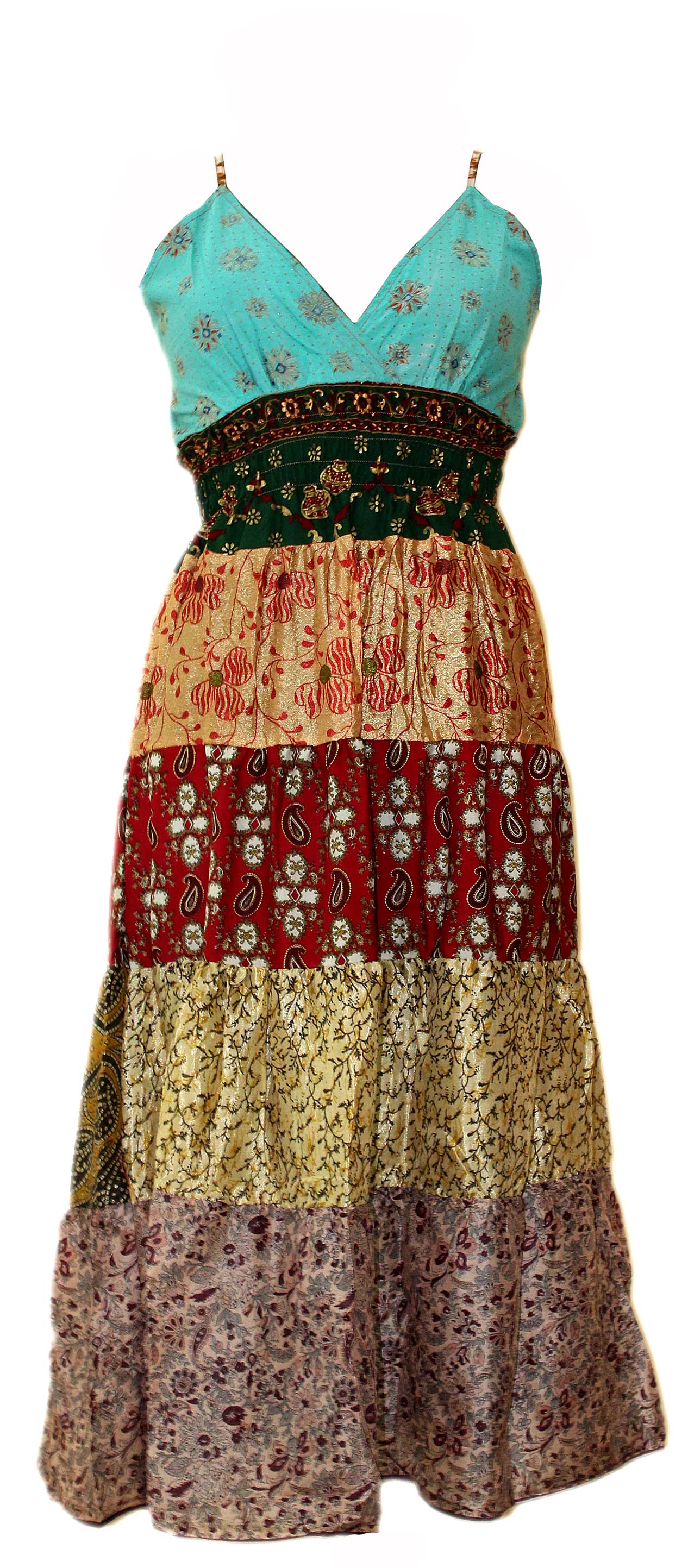 Women Recycle Silk Sari Boho Long Maxi Dress Hippie Clothes Beach Wear - Mangogiftsstore