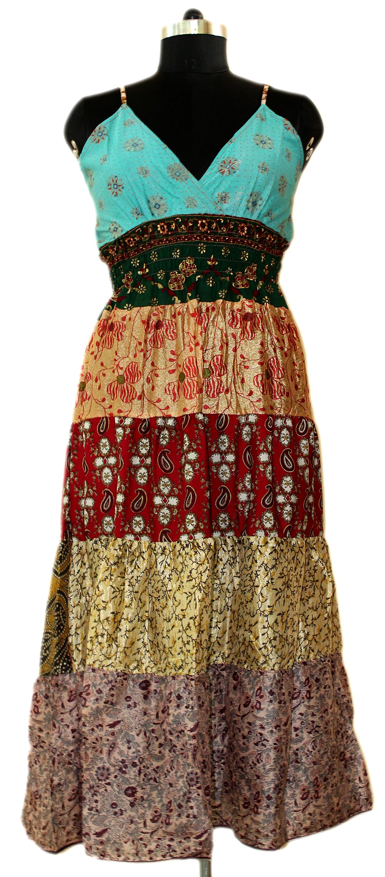 Women Recycle Silk Sari Boho Long Maxi Dress Hippie Clothes Beach Wear - Mangogiftsstore