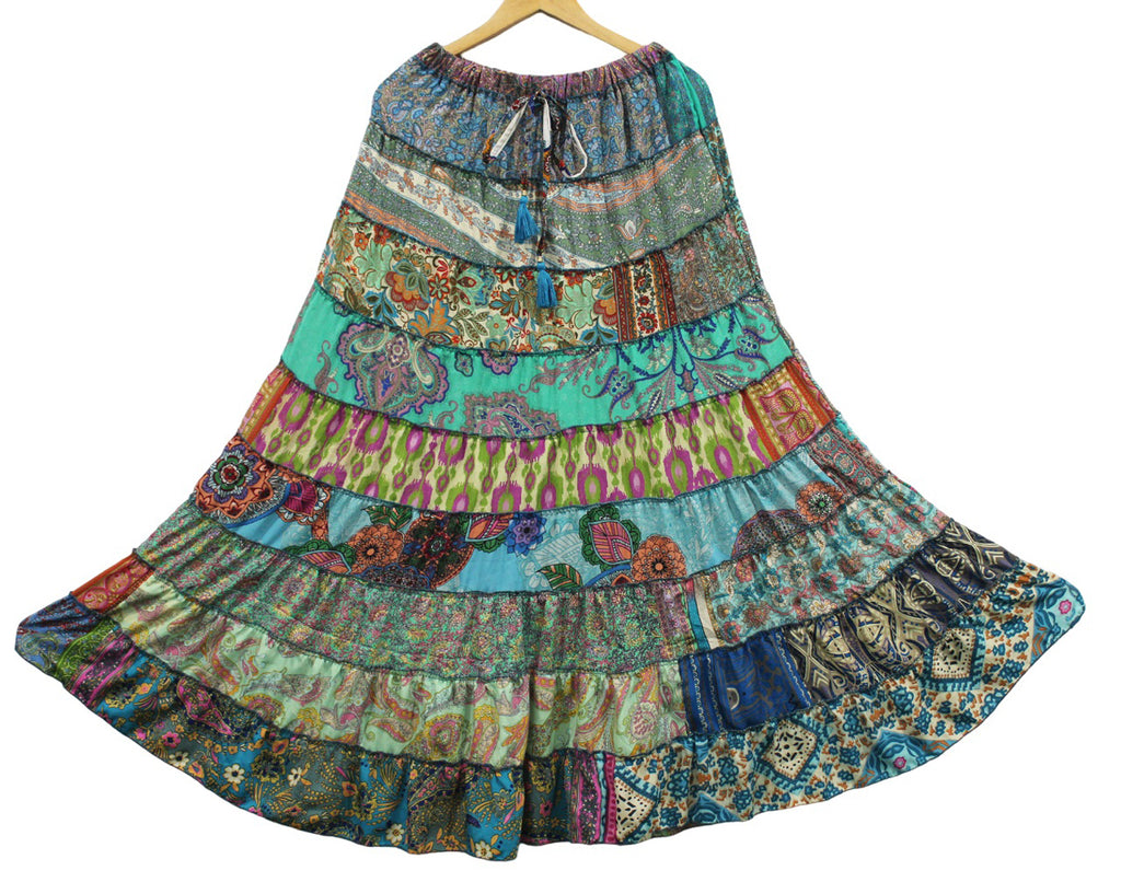 Silk Saree Long Maxi Dress Boho Hippie Clothes Beach Summer Gypsy Skirts  Women