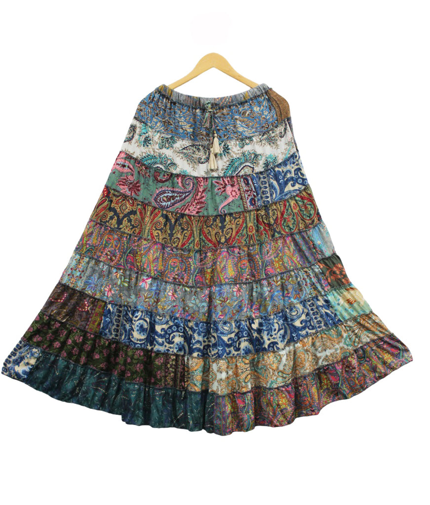 Hippie Boho Patchwork Skirt, Recycled Silk Eco-friendly Colorful Skirt, Plus  Size Hippie Skirt, Bohemian Patchwork, Hippie Style Clothing 