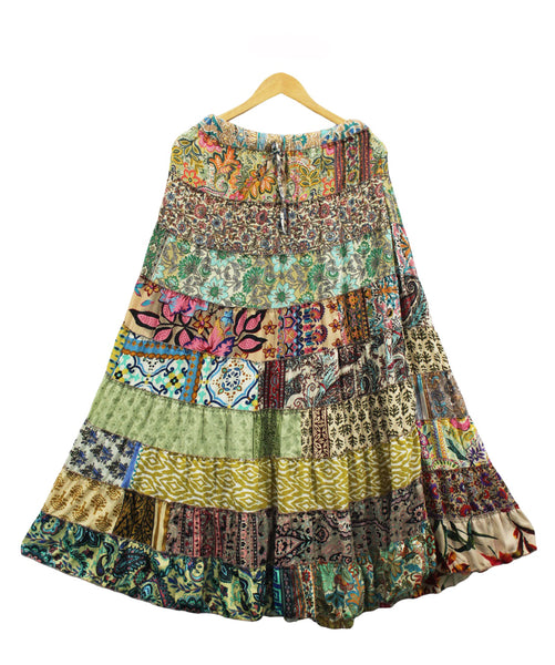 floral patchwork silk sari skirt 