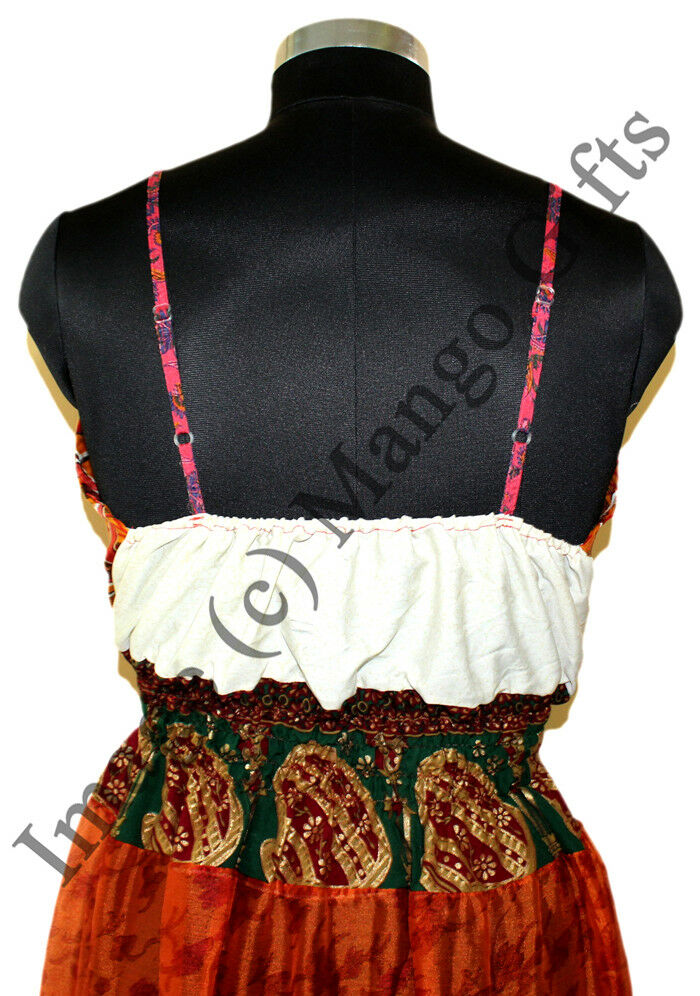 Women Recycle Silk Sari Boho Long Maxi Dress Hippie Clothes Beach Wear - Mangogiftsstore