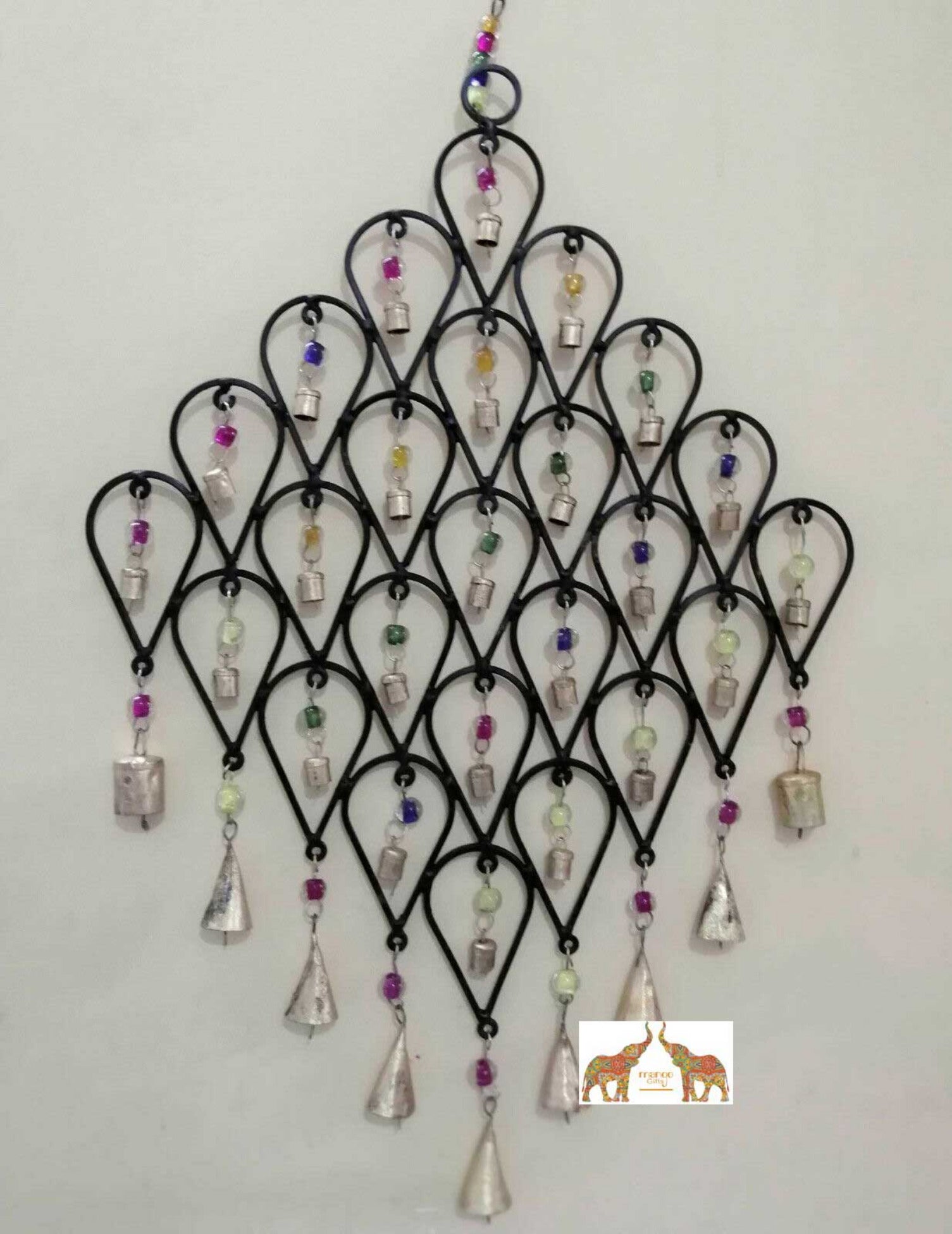 Indian Wall Decor Metal Handcrafted Tear Drop Antique Bells Indoor Outdoor Hanging Decoration - Mangogiftsstore