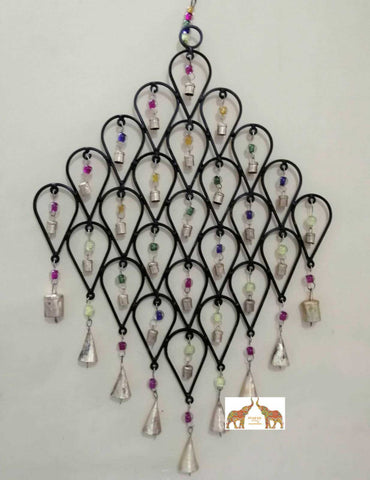 Indian Wall Decor Metal Handcrafted Tear Drop Antique Bells Indoor Outdoor Hanging Decoration - Mangogiftsstore