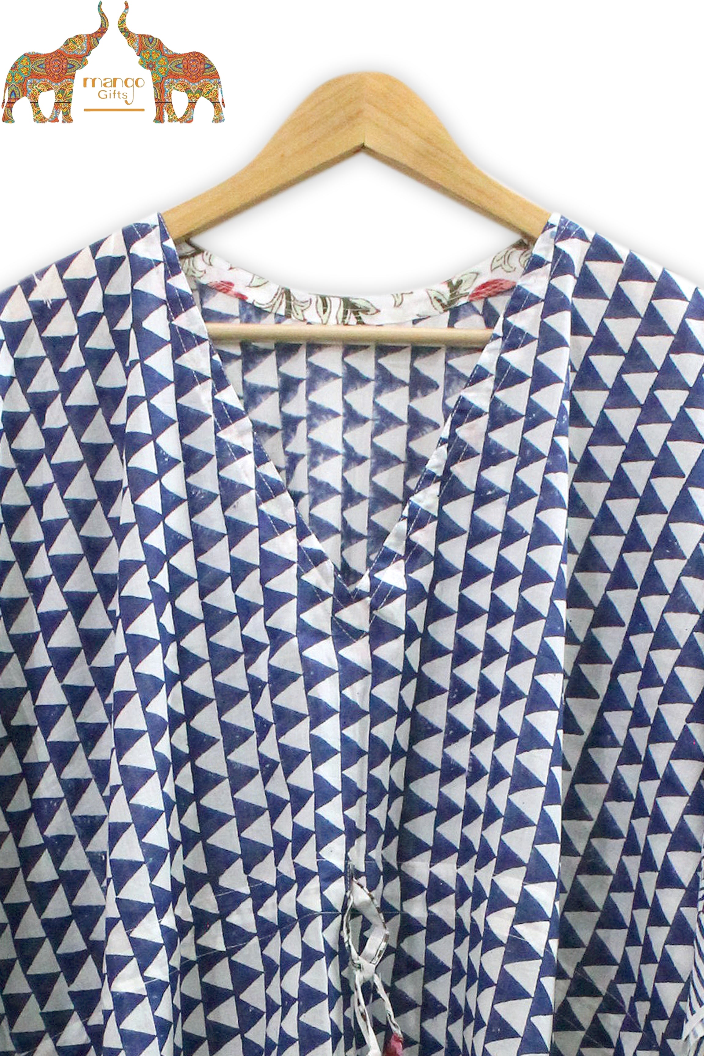 Soft 100% cotton caftan with hand block print, perfect for beach wear and casual outings. Customizable and fits up to 60" bust.