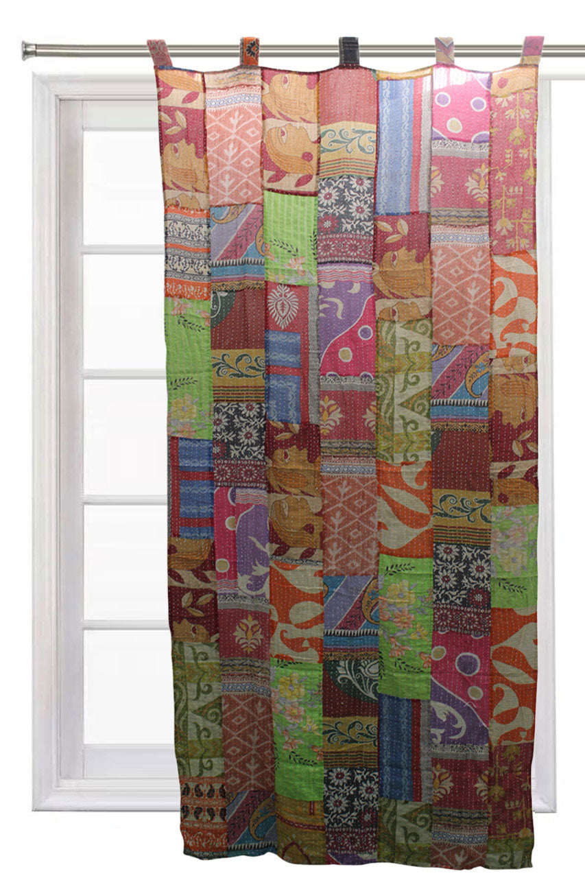 Upcycled Vintage Sari Curtain - Boho Kantha Drapes