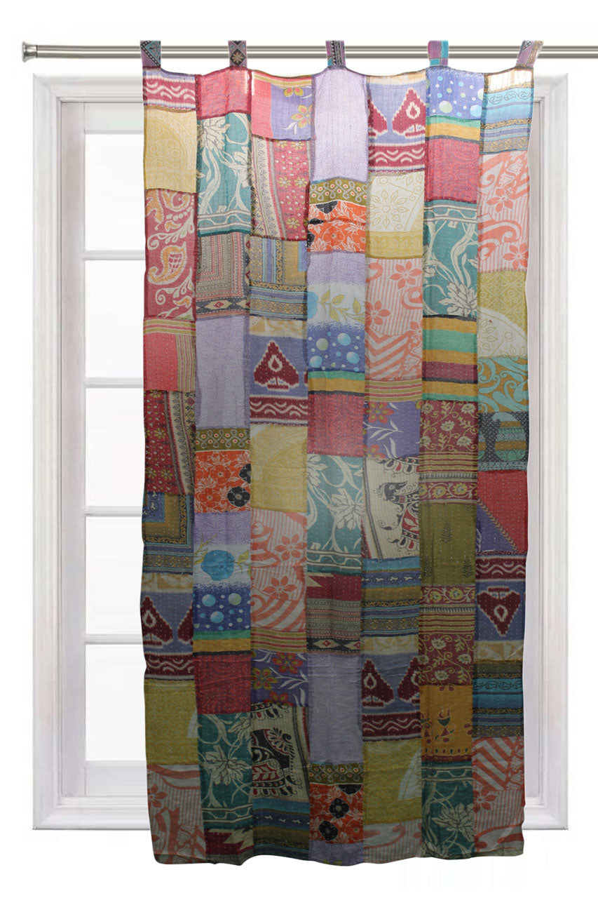 Upcycled Vintage Sari Curtain - Boho Kantha Drapes