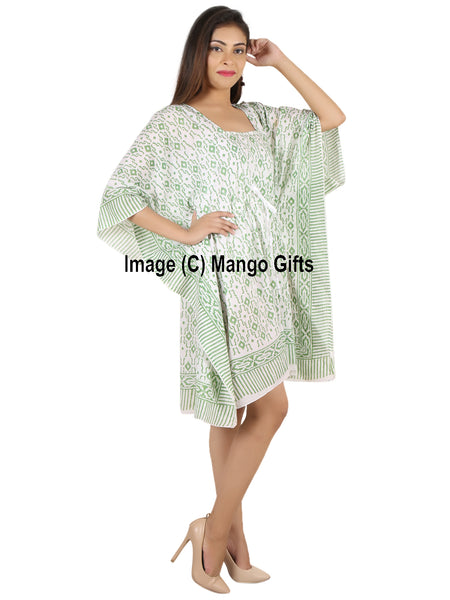 100%Cotton Women Night Dress Kimono Tunic Free Size Hand Block Print Kaftan Dress - Mangogiftsstore