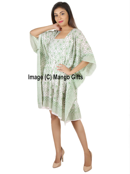 100%Cotton Women Night Dress Kimono Tunic Free Size Hand Block Print Kaftan Dress - Mangogiftsstore