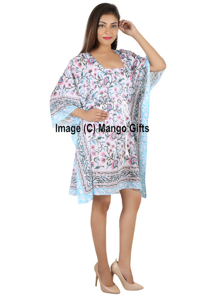 100%Cotton Women Night Dress Kimono Tunic Free Size Hand Block Print Kaftan Dress - Mangogiftsstore