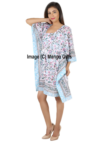 100%Cotton Women Night Dress Kimono Tunic Free Size Hand Block Print Kaftan Dress - Mangogiftsstore