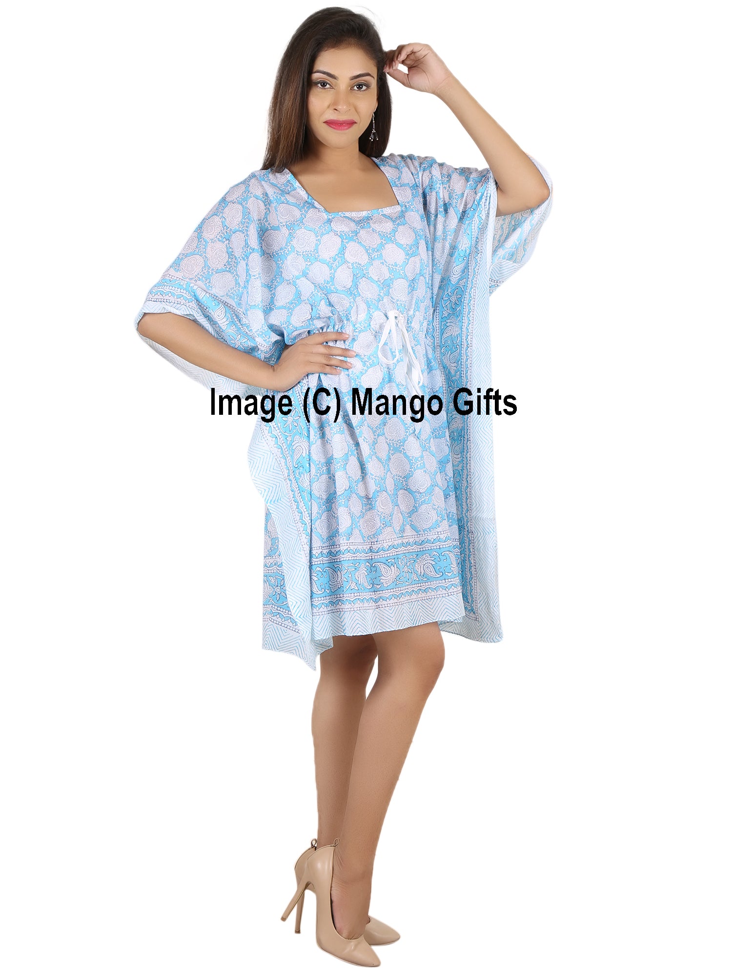 100%Cotton Women Night Dress Kimono Tunic Free Size Hand Block Print Kaftan Dress - Mangogiftsstore