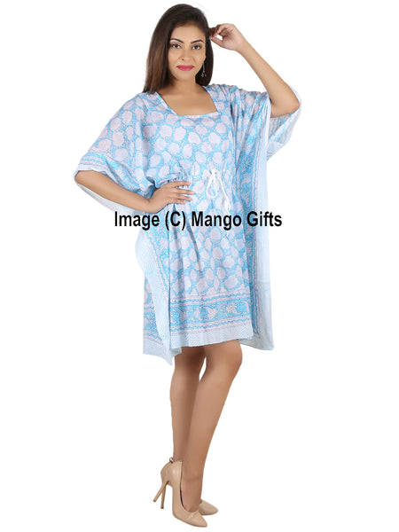 100%Cotton Women Night Dress Kimono Tunic Free Size Hand Block Print Kaftan Dress - Mangogiftsstore