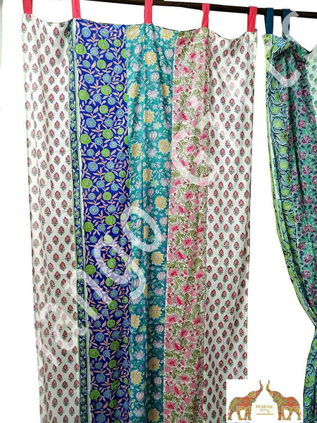 Hand Block Print Cotton Voile Fabric Floral Patchwork Door curtains panels drapes