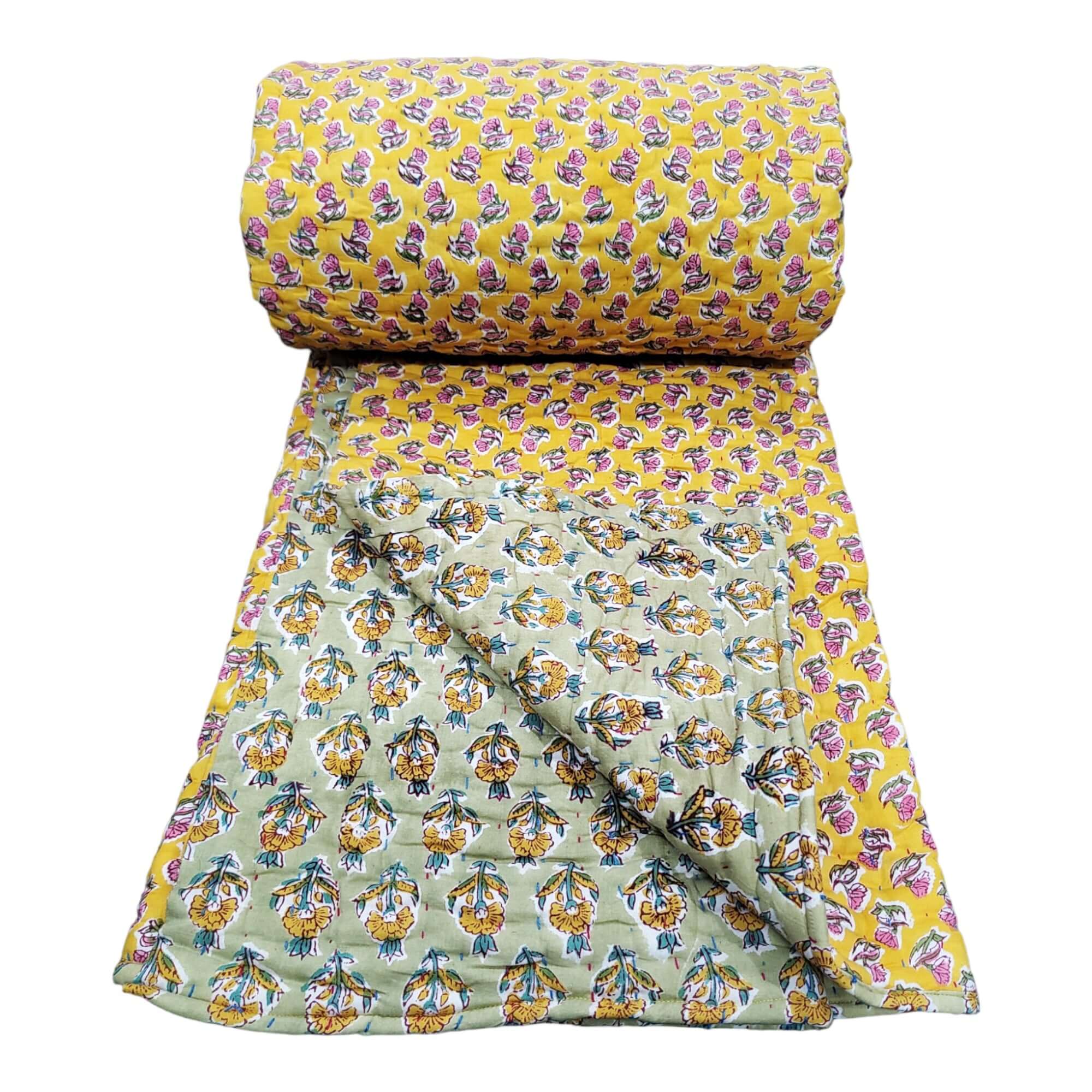 Reversible Katha Quilt 60x90 - Hand Quilted Jaipur Razai