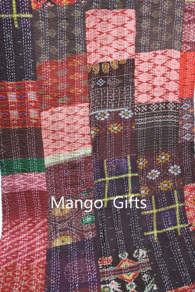 Indian Kantha Quilt Patchwork Silk Bedspread Size 60*90 Inches Wholesale Lot 3Pc - Mangogiftsstore