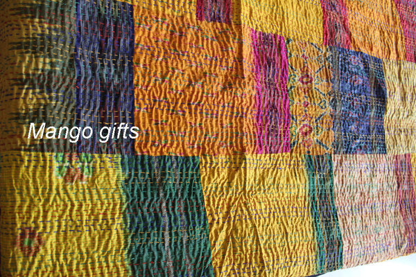 Indian Kantha Quilt Patchwork Silk Bedspread Size 60*90 Inches Wholesale Lot 3Pc - Mangogiftsstore