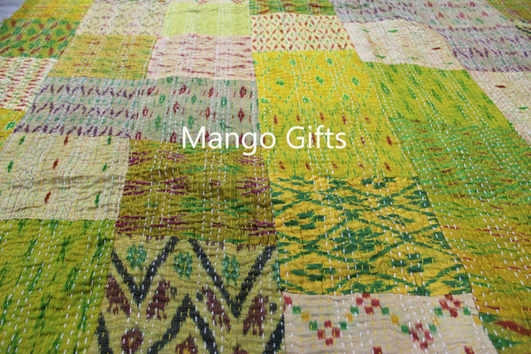 Indian Kantha Quilt Patchwork Silk Bedspread Size 60*90 Inches Wholesale Lot 3Pc - Mangogiftsstore