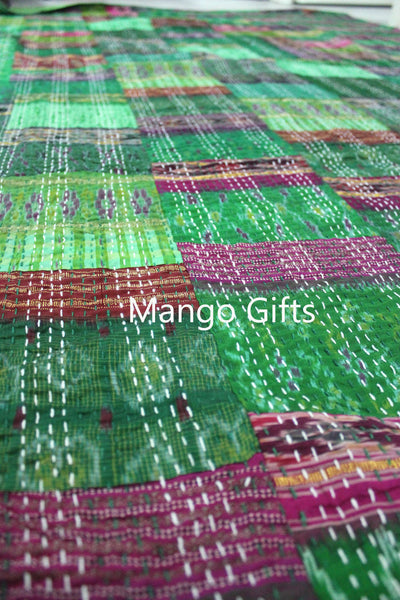 Indian Kantha Quilt Patchwork Silk Bedspread Size 60*90 Inches Wholesale Lot 3Pc - Mangogiftsstore