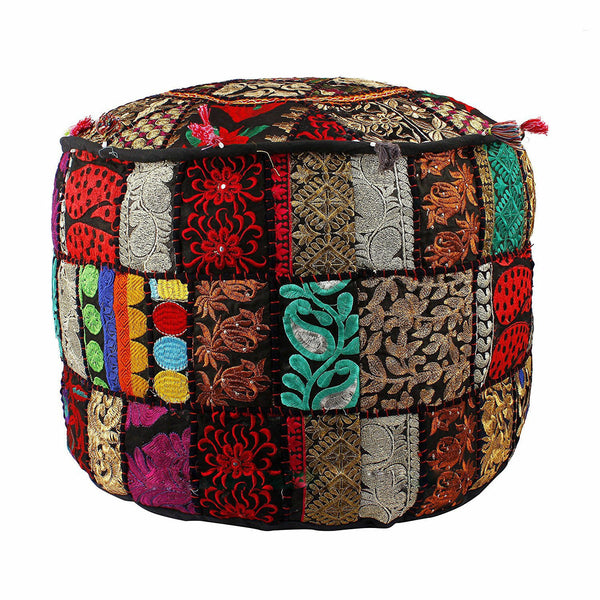 Embroidered Foot Stool Traditional Patchwork Ottoman 18" X 13" Inches - Mangogiftsstore