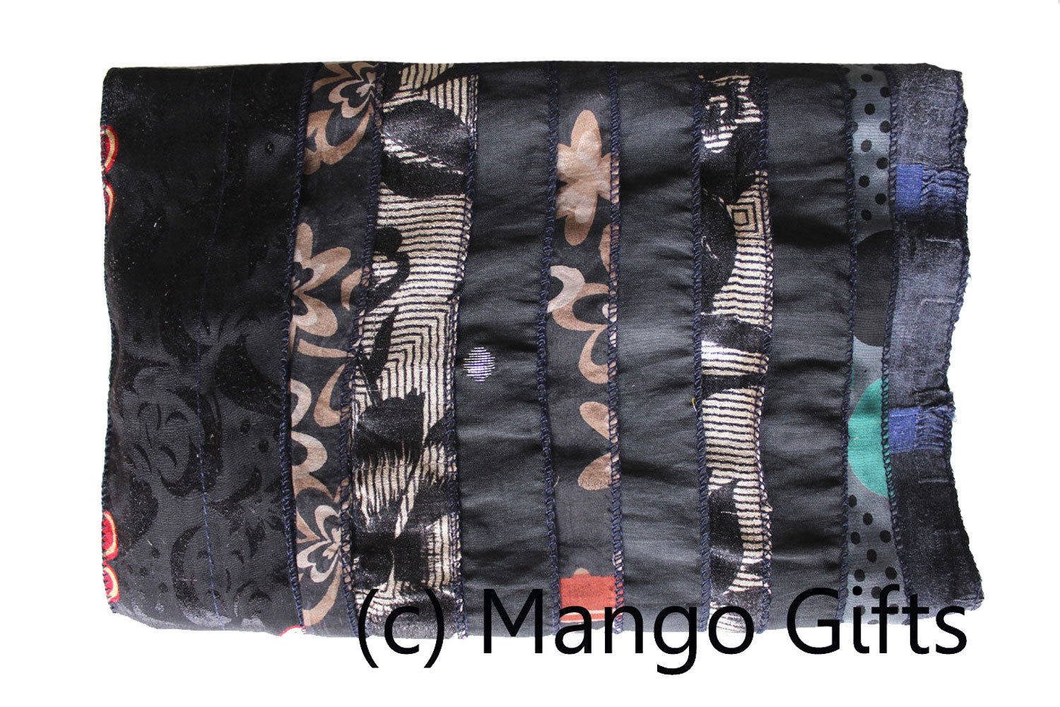 Indian Vintage Silk Sari Handmade Recycled Scarves Stoles Patchwork scarf wraps - Mangogiftsstore