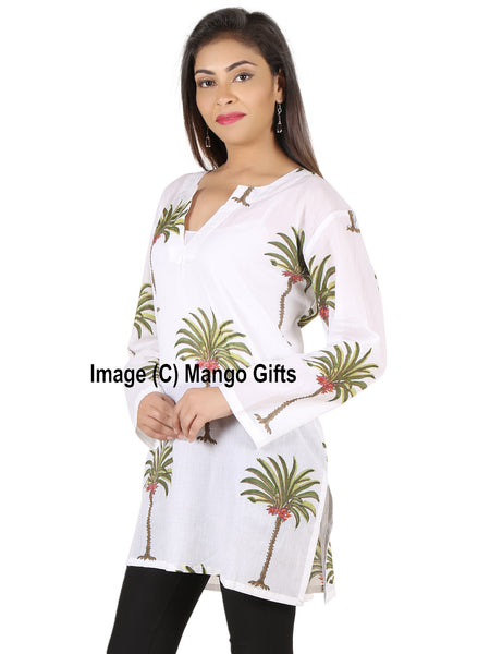 Indian 100%Cotton Hand Block Printed Tunics Tops Indian Kurti Women Summer Fashion Wear V-Neck Casual Tops - Mangogiftsstore