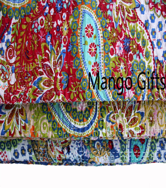 Indian Cotton Kantha Bedspreads/Bedthrow Quilt (Set of 5 Pcs) Assorted 86 x 106" approx - Mangogiftsstore